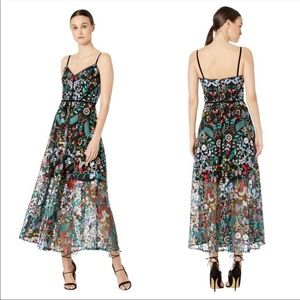 Monique Lhuillier Floral Embroidered Mesh Dress